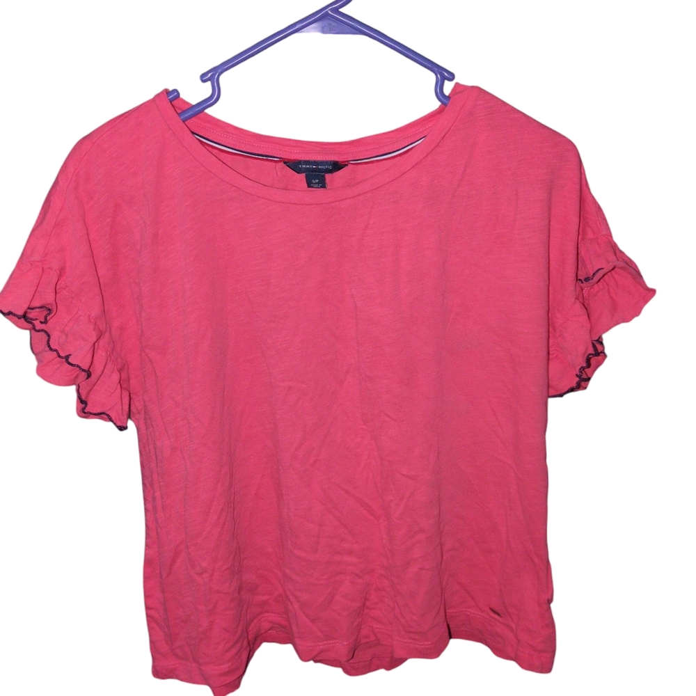 Tommy Hilfiger Pink Flutter Sleeve Ruffled Top